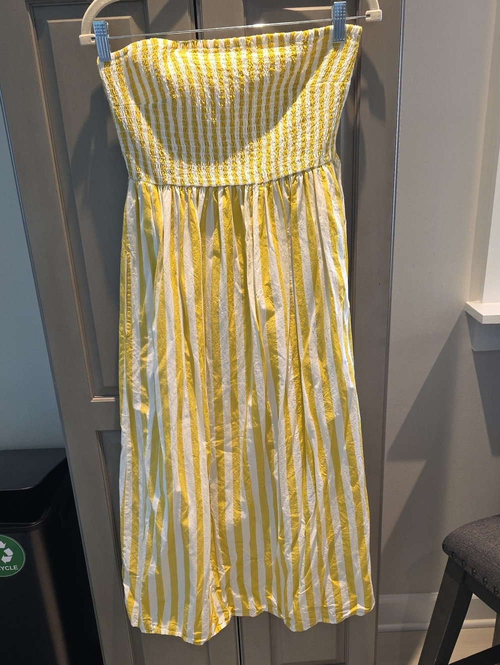 Women's Mustard Yellow & White Stripe Strapless Sundress